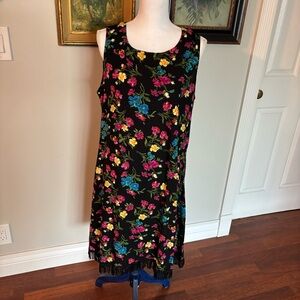 Notations Black Floral Midi Dress Large